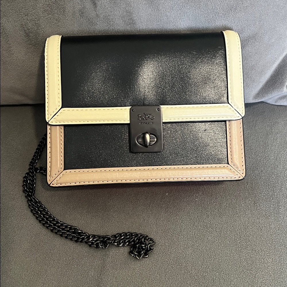 Coach Black Tricolor Leather Turnlock Crossbody Bag